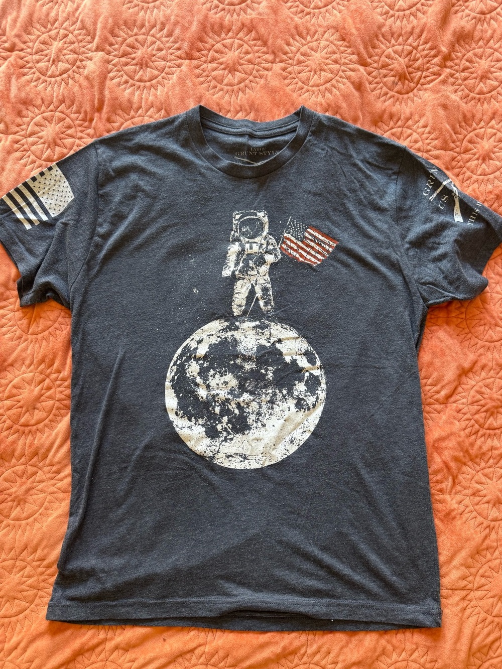 Grunt Style Navy Graphic Tee with Astronaut Walking on Moon
